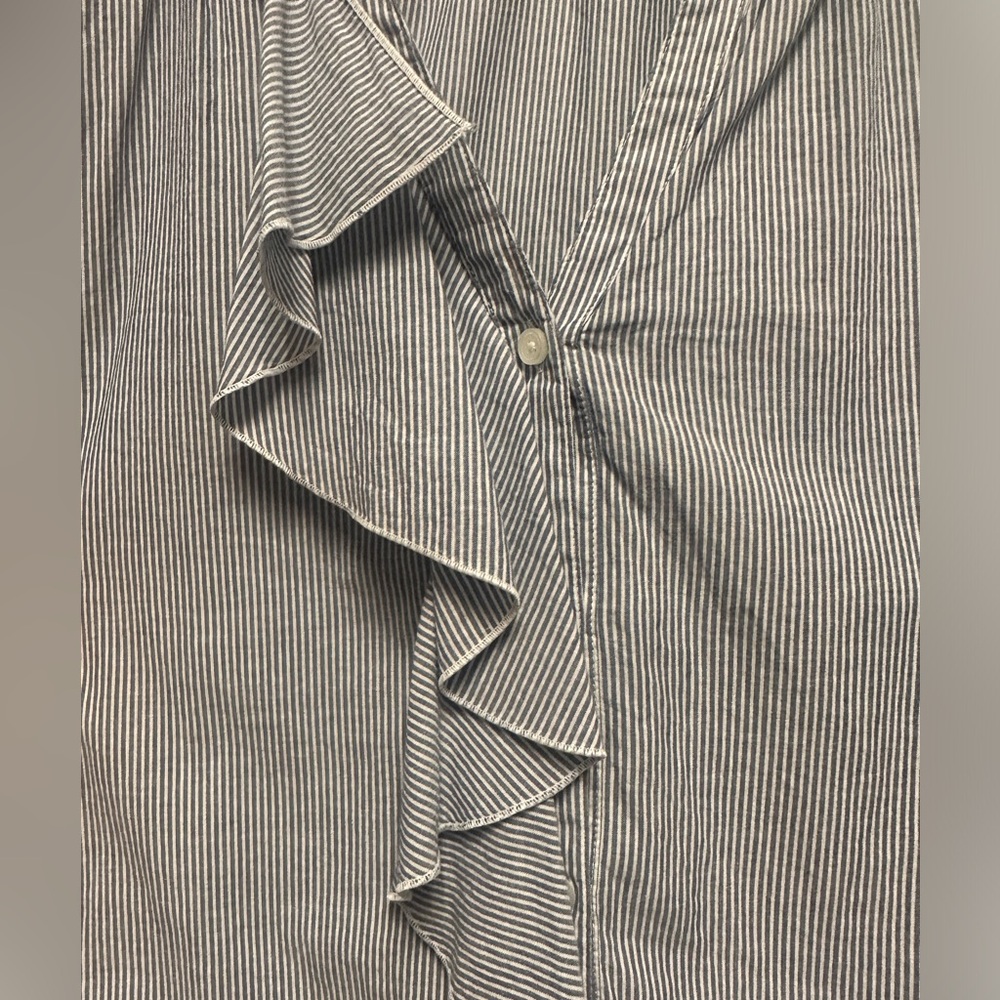 Loft Cotton Ruffle Neck Button Down Blouse size M - Picture 5 of 10